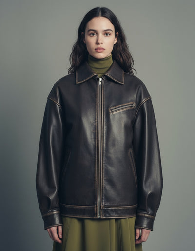 Nineties Vintage Oversized Brown Leather Jacket
