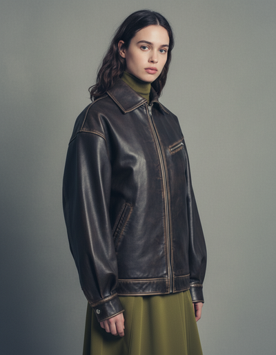 Nineties Vintage Oversized Brown Leather Jacket