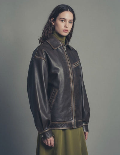 Nineties Vintage Oversized Brown Leather Jacket