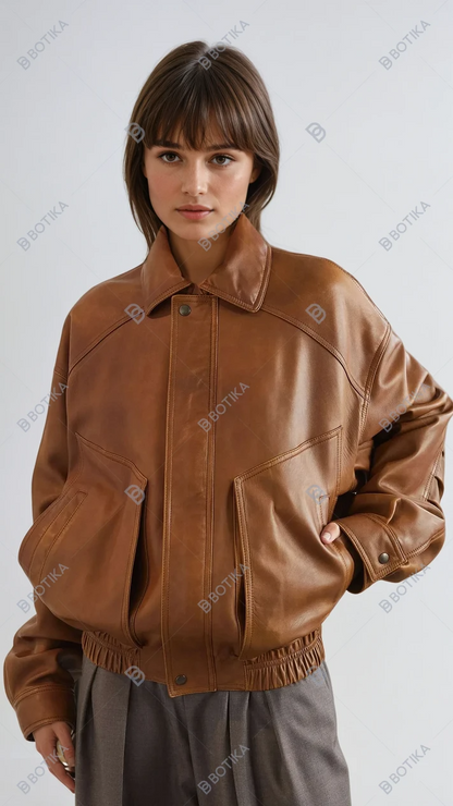 Lauren Brown Leather Bomber Jacket
