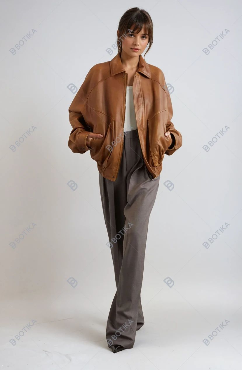Lauren Brown Leather Bomber Jacket